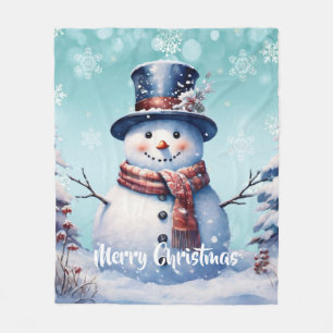 Manta Polar Navidades de Winter Forest Snowman   Turquesa