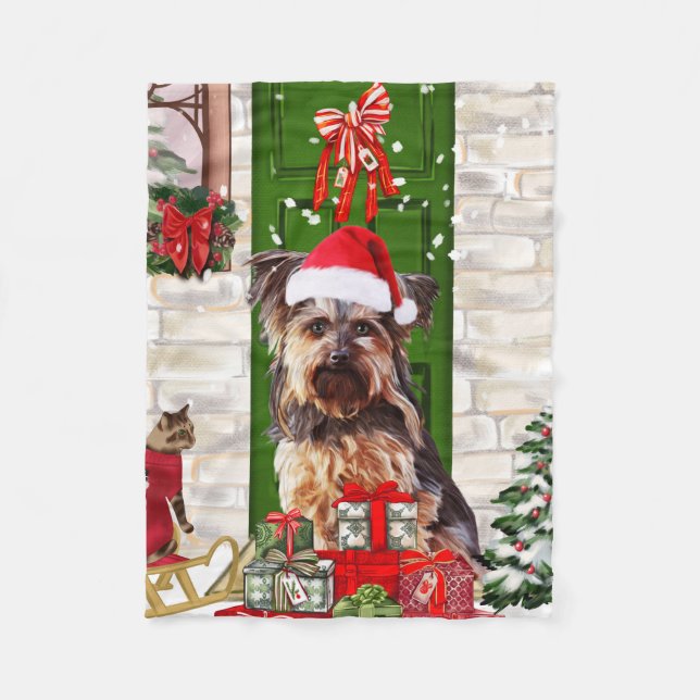 Manta Polar Navidades de Yorkie Dog (Anverso)