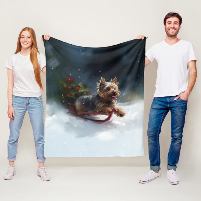 Manta Polar Navidades de Yorkshire Terrier en invierno (In situ)