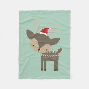 Manta Polar Navidades Deer In A Red Santa Hat Retro Hipster