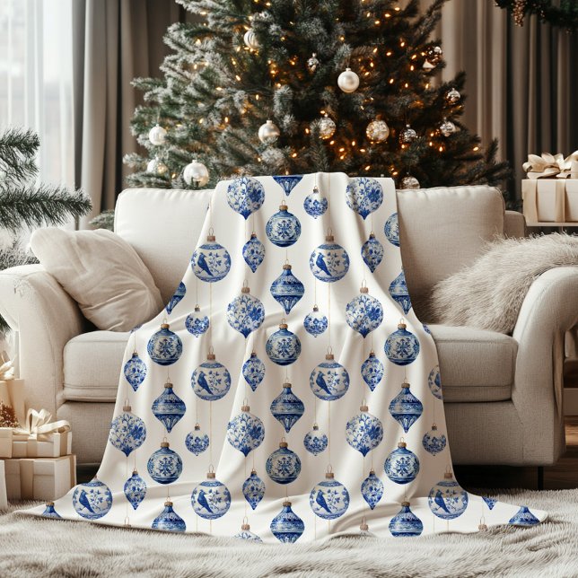 Manta Polar Navidades del Ornamento Azul de Chinoiserie (Chinoiserie Ornaments Christmas Blanket)