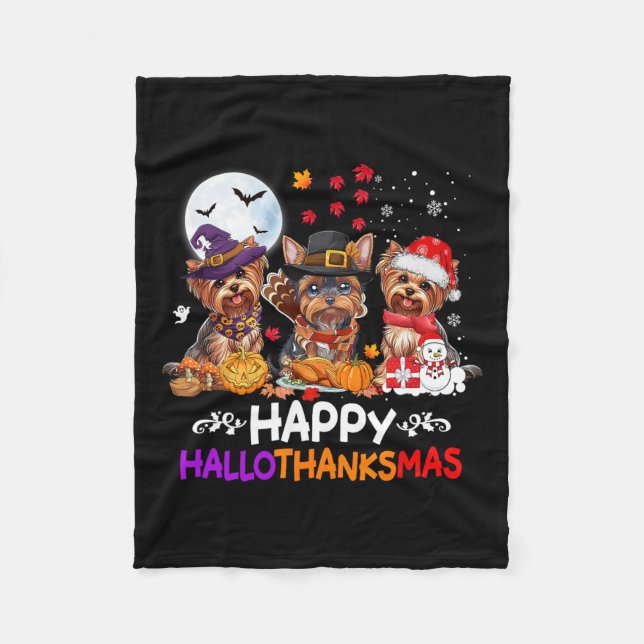 Manta Polar Navidades Dog de Yorkshire Felices Hallothankmas g (Anverso)