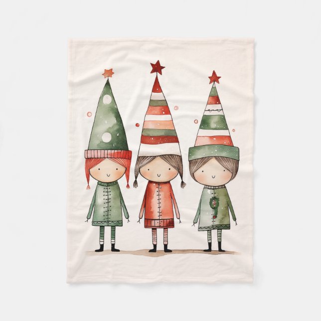 Manta Polar Navidades elfos en Gorras festivos (Anverso)