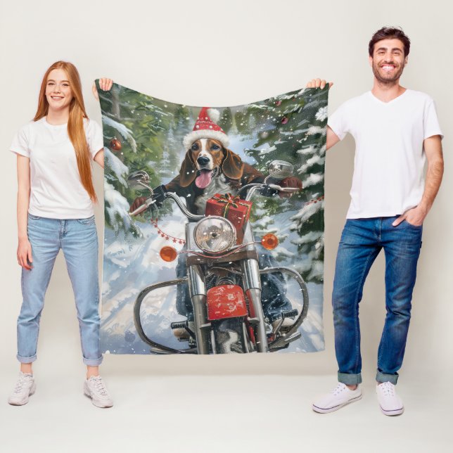 Manta Polar Navidades en motocicleta de Bluetick Coonhound Dog (In situ)