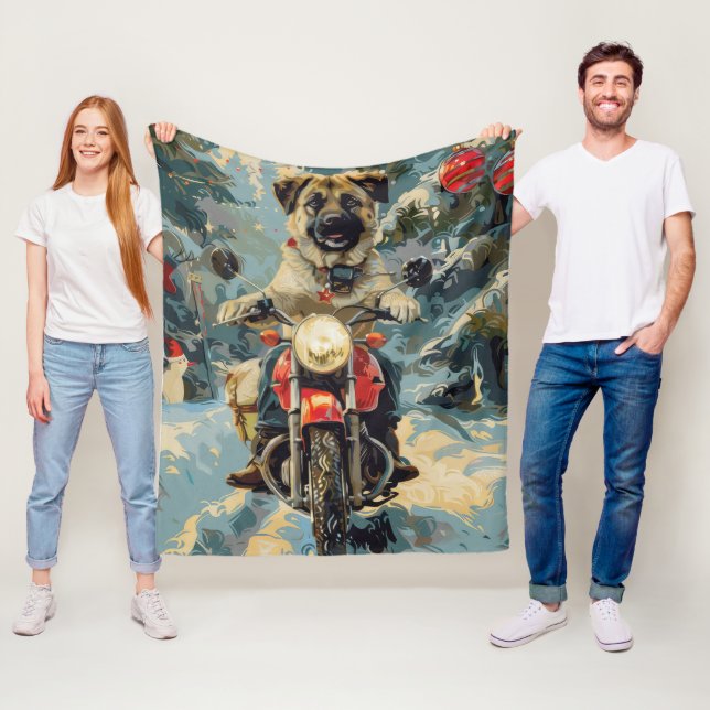 Manta Polar Navidades en motocicleta del Pastor Anatoliano (In situ)