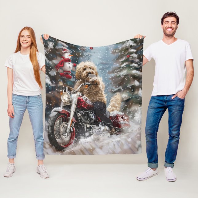 Manta Polar Navidades en motocicleta Goldendoodle Dog Riding (In situ)