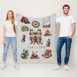 Manta Polar Navidades Esquiando Pareja de Otter Animal Gris al