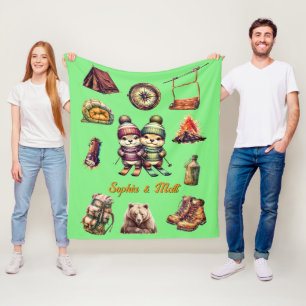 Manta Polar Navidades Esquiar Nieve Pareja de Otter Mint al Ai