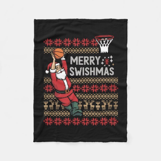 Manta Polar Navidades feos del baloncesto de Swishmas Feliz Na (Anverso)