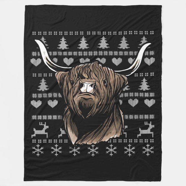 Manta Polar Navidades feos en la vaca Highland (Anverso)