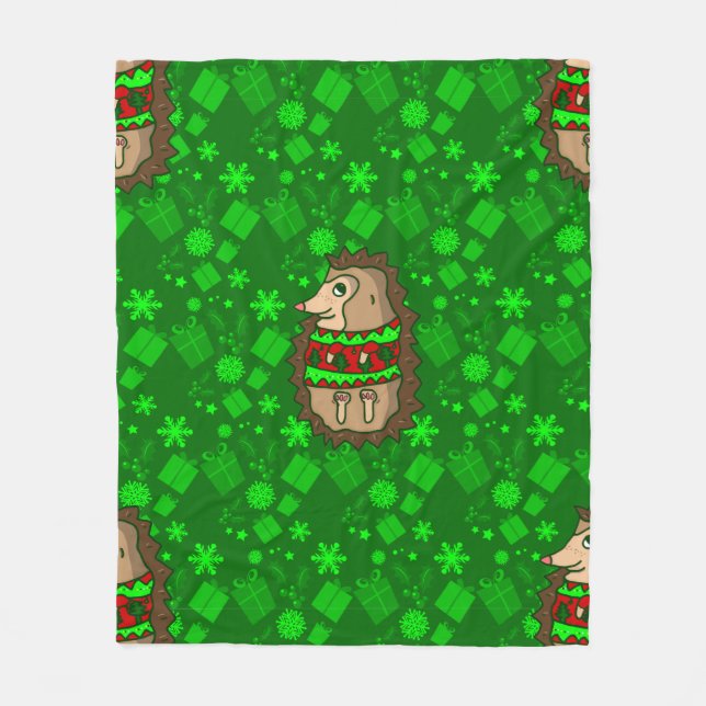 Manta Polar navidades feos suéter hedgehogs (Anverso)