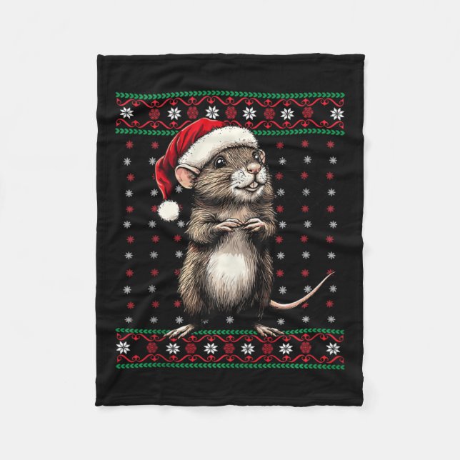 Manta Polar Navidades feos Sweater Rat Lover Santa Hat Funny H (Anverso)