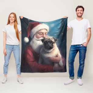 Manta Polar Navidades festivos de Pug con Santa Claus