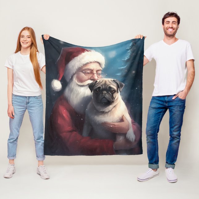 Manta Polar Navidades festivos de Pug con Santa Claus (In situ)