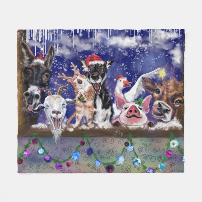 Manta Polar Navidades Fiesta Animal Funny Fleece Blanket (Frente (Horizontal))