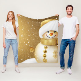 Manta Polar Navidades Fiesta Golden Snowman Snowflakes Holiday