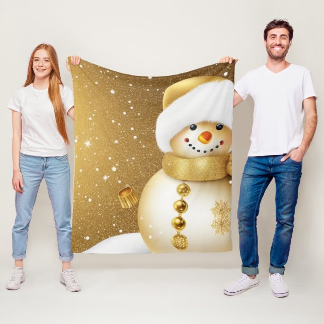 Manta Polar Navidades Fiesta Golden Snowman Snowflakes Holiday (In situ)