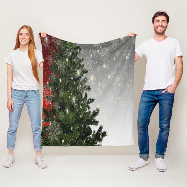 Manta Polar Navidades Fiesta Green Tree Red Silver Snowflakes (In situ)