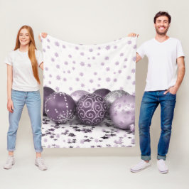 Manta Polar Navidades Fiesta Ornamentos rosados púrpura copos 