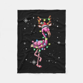 Manta Polar Navidades Flamingo Santa Hat Xmas Luces Flamingo