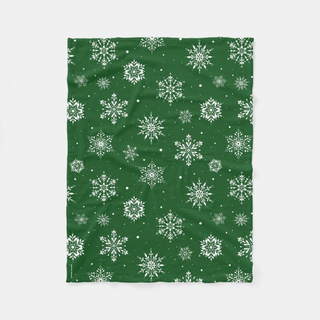 Manta Polar Navidades folletos Snowflakes Green Fleece Blanket (Anverso)