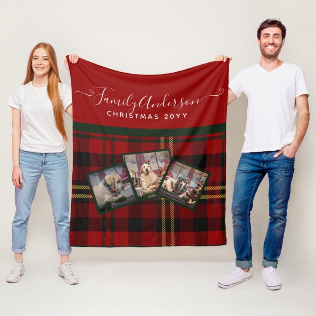 Manta Polar Navidades FOTO en blanco - Red Tartan Collage (In situ)