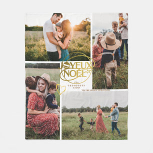 Manta Polar Navidades franceses Joyeux Noel Cuatro Collages de