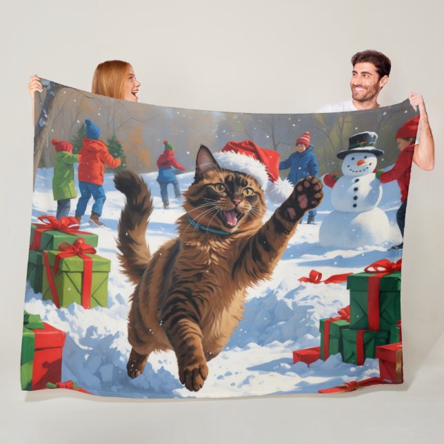 Manta Polar Navidades gatos abisinos celebran escena de nieve (In situ)