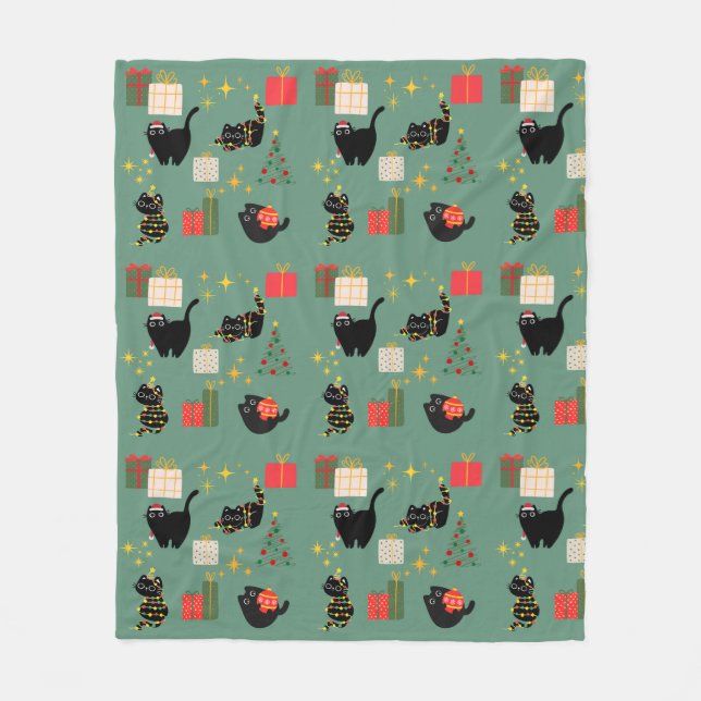 Manta Polar Navidades Gatos Negros (Anverso)