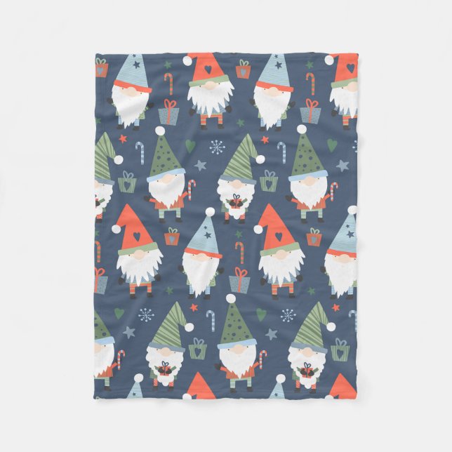 Manta Polar Navidades Gnomes Trees Rojo Verde Azul (Anverso)
