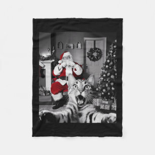 Manta Polar Navidades Graciosos Selfie De Gato Con Santa Claus