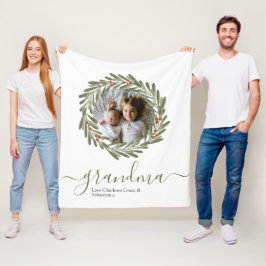 Manta Polar Navidades Green Berry Wreath Foto personalizada