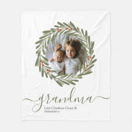 Manta Polar Navidades Green Berry Wreath Foto personalizada