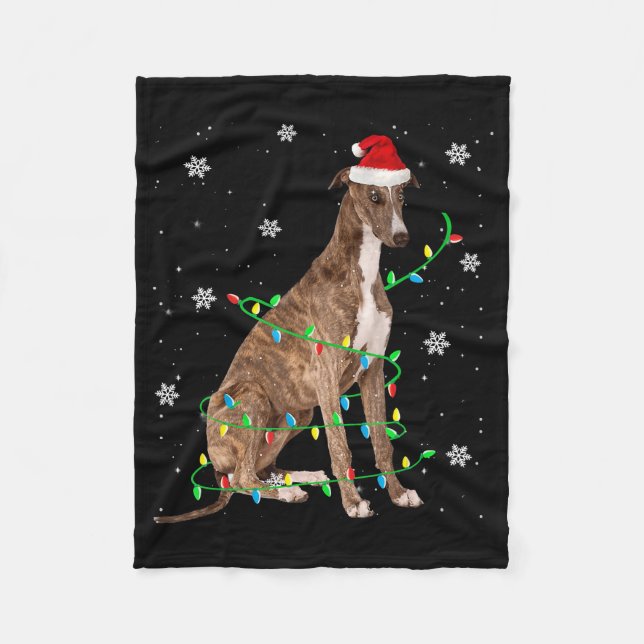 Manta Polar navidades grises iluminan lindo santa greyhound (Anverso)