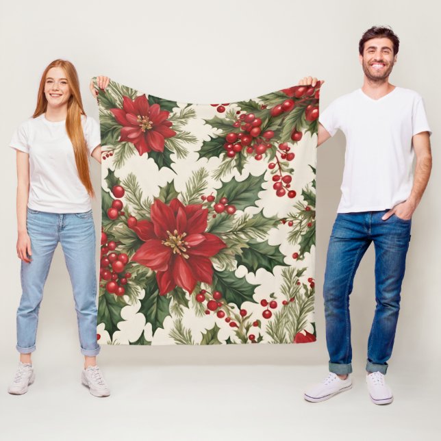 Manta Polar Navidades Holly & Berries Fleece Blanket (In situ)