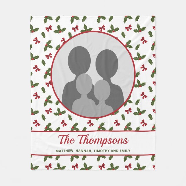 Manta Polar Navidades Holly Y Bows Plantilla De Foto Personali (Anverso)