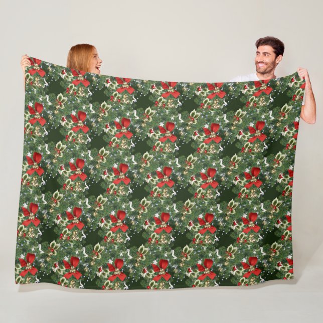 Manta Polar Navidades Holly y Red Bows Fleece Blanket (In situ)