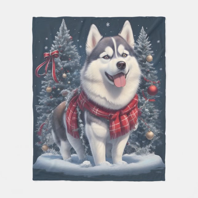 Manta Polar Navidades Husky Dog Magic Navidad Espíritu de vaca (Anverso)