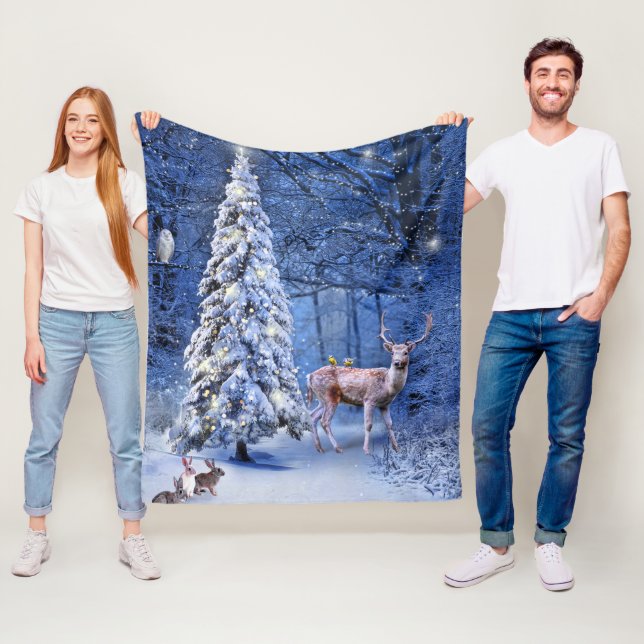 Manta Polar Navidades Iluminación de árbol cubierto de nieve e (In situ)