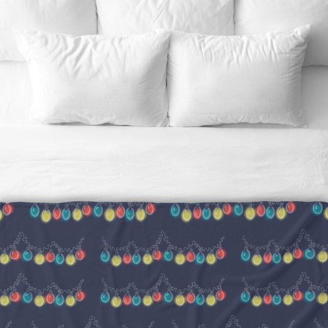Manta Polar Navidades Iluminan Una Funda Azul Oscuro (Christmas Lights Colourful Dark Blue Fleece Christmas Blanket.)