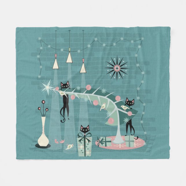 Manta Polar Navidades Kitty Retro Naughty ©studioxtine (Frente (Horizontal))