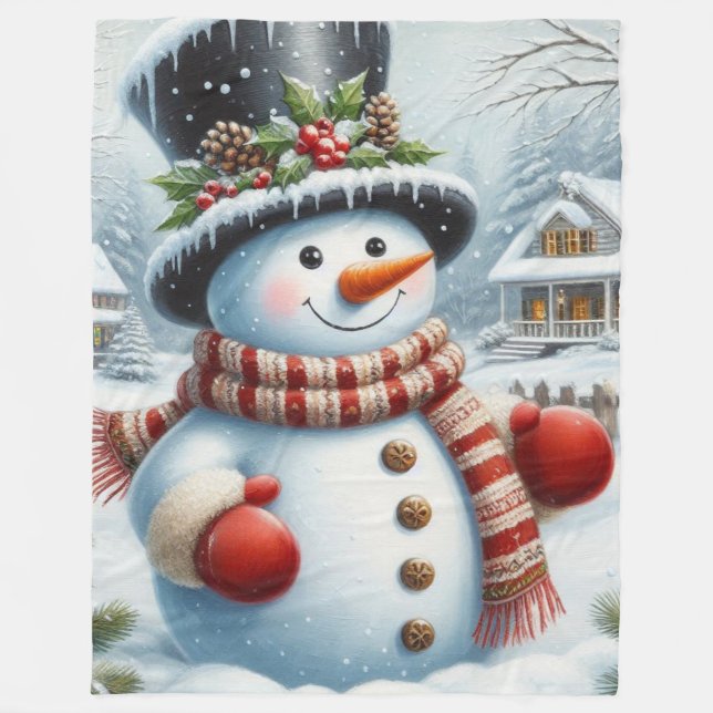 Manta Polar Navidades lindos, vintage/caprichosos/snowman inve (Anverso)