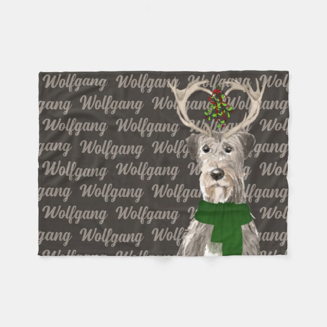 Manta Polar Navidades: Lobo irlandés con nombre de perro (Frente (Horizontal))