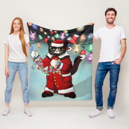 Manta Polar Navidades Luces Típico Tuxedo Cat