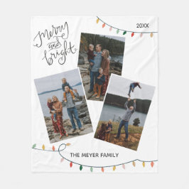 Manta Polar Navidades merry y brillantes iluminan tres fotos