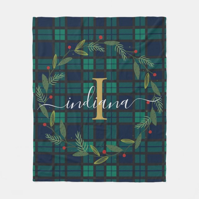 Manta Polar Navidades Monogramas Plásticos Clásicos Wreath Tar (Anverso)