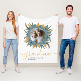 Manta Polar Navidades Naranja verde Wreath Foto personalizada