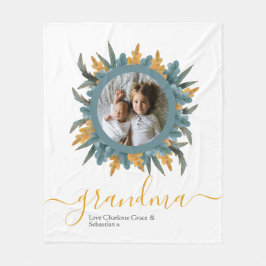 Manta Polar Navidades Naranja verde Wreath Foto personalizada