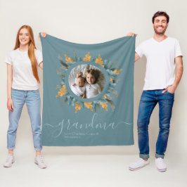 Manta Polar Navidades Naranja verde Wreath Foto personalizada