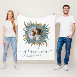 Manta Polar Navidades Naranja verde Wreath Foto personalizada